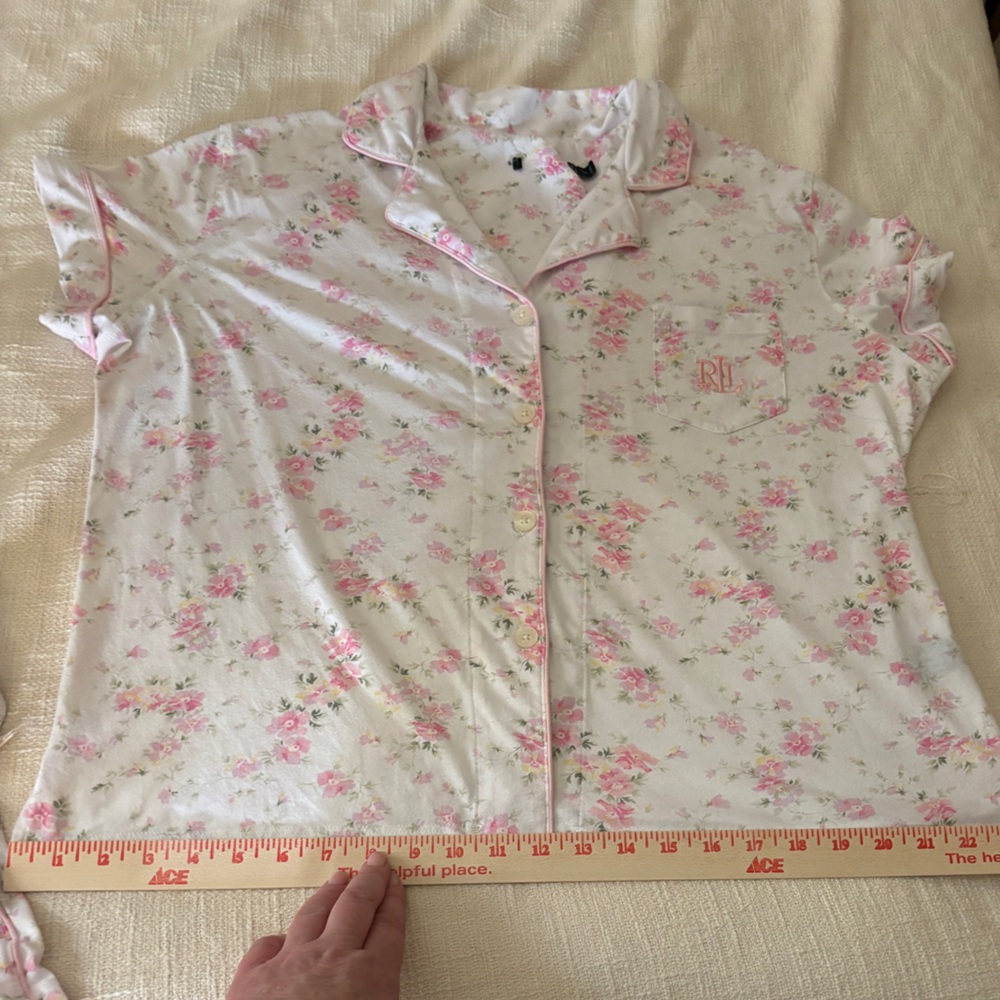 Lauren Ralph Lauren Ivory & Pink Floral Pajama Set Women’s XL Knit Button Up - Picture 13 of 13